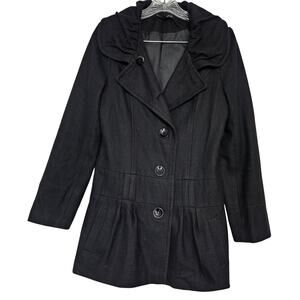 Miss Me Collection Medium Pleated Wool Pea Coat Y2K Glam Gothic Dark Academia